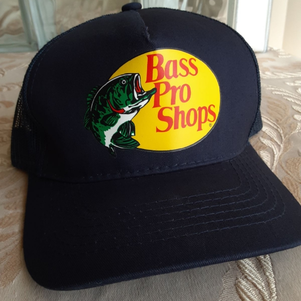 Vintage Trucker Hat Bass Pro Shop Snapback VTG Retro Black Adjustable Fishing